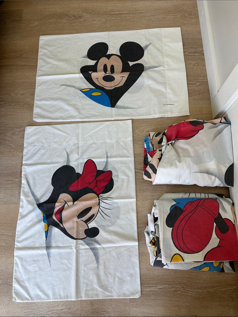 Vintage Disney Mickey & Minnie Mouse Twin Sheet Set Lot Wamsutta 6 Pieces